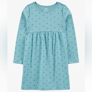 Carter's UGC Girls Sz 12 Blue Teal Long Sleeve Dress Heart Pattern 🩵